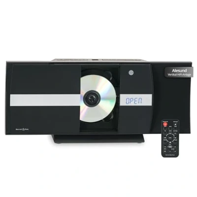 Imagen de Bennett &amp; Ross Ålesund Sistema estéreo Vertical Microsistema HiFi con Reproductor de CD, MP3, función UKW, USB y Bluetooth NFC pie o Pared Mando a Distancia Incluido Plata
