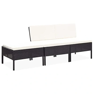 Imagen de vidaXL Set de Muebles Jardín 3 Piezas y Cojines Patio Terraza Conjunto Casa Exterior Comedor Aire Libre Mesa Silla Asientos Ratán Sintético Negro