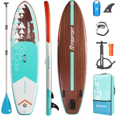 Imagen de FBSPORT Tablero Sup Inflable, Stand Up Paddle Board, Vertical Inflable para Remo de 15cm Espesor, Kit deTablero Surf con Aluminio Ajustable + Bomba(Lightwood)