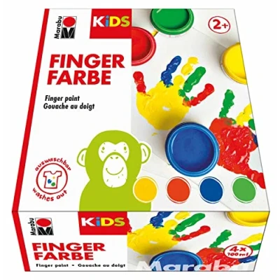 Imagen de Marabu 03030 000 00080 Azul, Verde, Rojo, Amarillo Pintura de dedos lavable para pintar con (Multicolor, 4 pieza(s), Amarillo, 100 ml, 400 Alrededor)