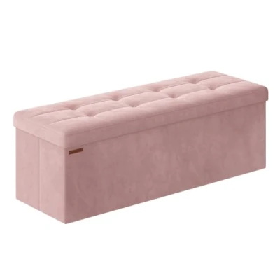 Imagen de SONGMICS Puff Almacenaje, Baúl de Almacenaje Plegable, 38 x 110 cm, Taburete Reposapiés, Banco Cubo, Soporta hasta 300 kg, para Sala Estar, Dormitorio, Entrada, Rosa Jalea LSF277R01