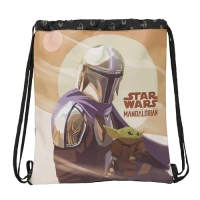 Imagen de THE MANDALORIAN THIS IS WAY Mochila Saco Plano Grande, Mochila, Ideal para Niños de Diferentes Edades, Cómoda y Versátil, Calidad Resistencia, 35x40 cm, Color Negro