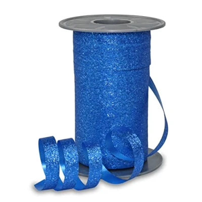 Imagen de PRÄSENT POLY GLITTER ribbon azul, 100 m de cinta embalar para regalos, 10 mm ancho, elegante rafia colores decorativa eventos especiales, con efecto brillo