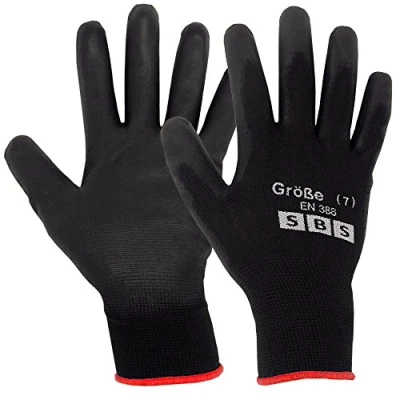 Imagen de 12 pares de guantes nailon SBS, talla 7 hasta 11, trabajo, protección