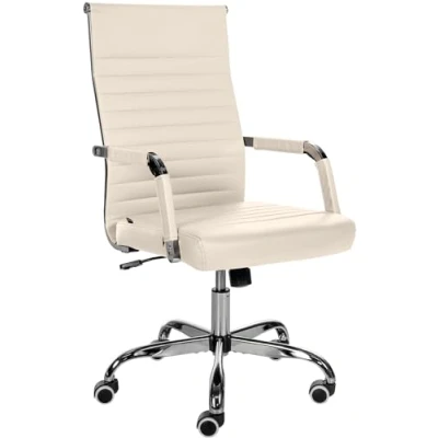 Imagen de CLP Silla De Oficina Amadora En Polipiel o Tela I Ejecutiva con Ruedas &amp; Reposabrazos Escritorio, Color:Crema, Material:Cuero Sintetico