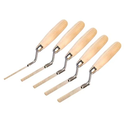 Imagen de Juego de 5 paletas dedos: 6, 8, 10, 12, 14 mm, acero inoxidable plano, mango madera (conjunto)