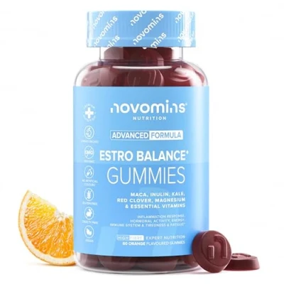 Imagen de Estrogenos Femeninos Alternativa al Estrógeno 60 Gominolas Equilibrio Hormonal y Niveles de Estrógenos con Vitamina D, B6, B12, Maca Extracto Col, Inulina Vegano Sin Gluten Novomins