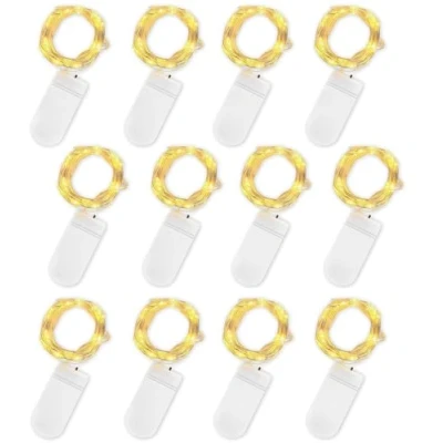 Imagen de Jsdoin Cadena de Luces con Pilas, 20 LEDs 2M Alambre Cobre Guirnaldas Micro, Exterior, Boda, Fiesta Navidad, Blanco Cálido (12 Piezas, Cálido)