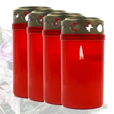 Imagen de Candelo Juego de 4 velas para cementerio con tapa, color rojo, 54 horas