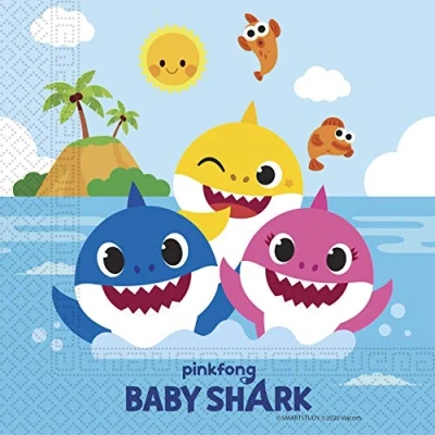 Imagen de Procos 10232203 92542 Servilletas, diseño de Baby Shark, Fun in the Sun, 33 x cm, 20 unidades, para cumpleaños, fiesta temática