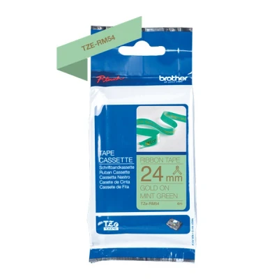 Imagen de Brother TZe RM54 Cinta de etiquetado, oro sobre verde menta, 24 mm (ancho) x 4 m (largo)