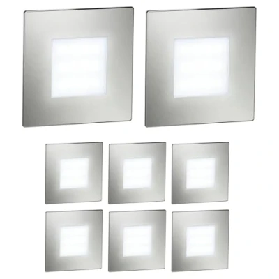 Imagen de ledscom.de 8 LED lámpara de escalera/plafón empotrable FEX para interiores y exteriores, angular, acero inoxidable, 85 x mm, blanco frío