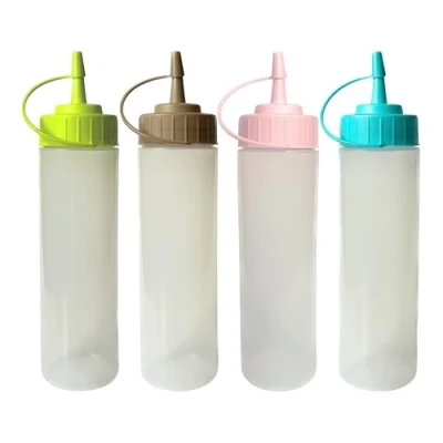 Imagen de HR Hogar Botella de Salsas Squeeze, 4 unds 500 mL, Botellas Exprimibles Reutilizables y Reciclables Sin BPA, Dispensador con Tapón Antifugas Goteo Fabricado en España (Surtido Colores)