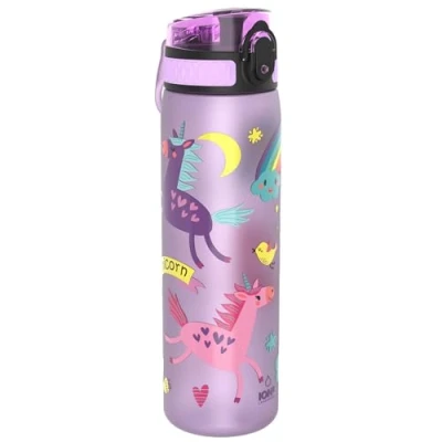 Imagen de Ion8 Botella Agua, 500ml, a Prueba de Fugas, Fácil Abrir, Cerradura Segura, Apta para Lavavajillas, Sin BPA, Asa Transporte, Limpiar, Neutro en Carbono, Diseño Unicornios