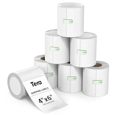 Imagen de Tera 100mm x 150mm Etiquetas de Dirección Grande (250 Etiquetas/Roll 6 Rollos) para Varias Impresoras Impresión Sin Mancha BPA Envío Térmico Adhesiva con Pegatinas Signo