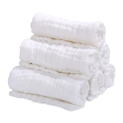 Imagen de Yolistar 6 Pack Muselinas Bebe Algodon 25x50 cm, Gasas para Bebes Nacidos, Capas Espesadas Super Absorbentes, Toallitas Reutilizables y Lavables, Suaves Recien Nacido Niñas Niños, Blanco