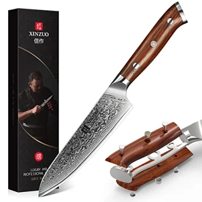 Imagen de XINZUO Acero Damasco Cuchillo Universal 13.3cm, para Pelar Profesional de Fruta Cuchillos Cocina Multifuncionales con Ergonómico Mango Madera Rosa Yu Serie
