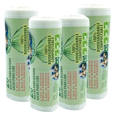 Imagen de 4 rollos de 20 bolsas basura (80 bolsas) biodegradable y compostable, 10 L. capacidad