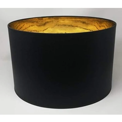 Imagen de Pantalla Cilíndrica de tela negra con interior dorado, Hecha a mano, para lámpara mesa, techo, pie (40 cm Diámetro, 20 Altura)