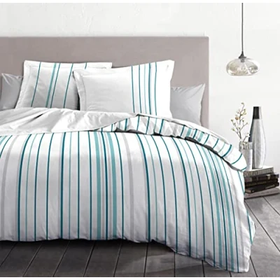 Imagen de Home Linge Passion Funda nórdica 3 Piezas 100% algodón 57 Hilos 2 Personas 240 x 260 cm Bellamy Blanco Azul,