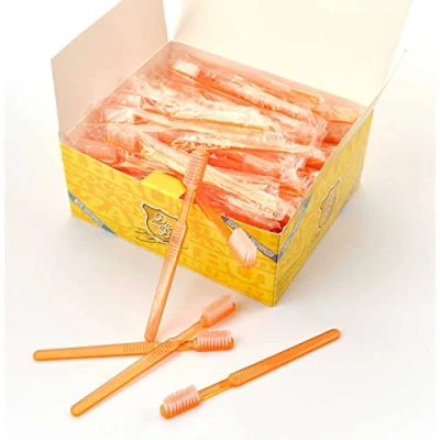 Imagen de Dr. Bauer&#039;s Cepillos de dientes desechables, empaquetados individualmente, con pasta en el cepillo, cabezal 4 filas, ideal para viajes, viajes o práctica dentistas (naranja, paquete