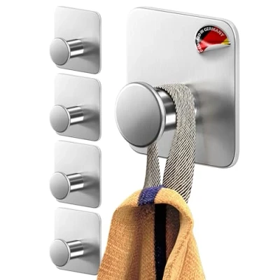 Imagen de 4smile colgador toalla baño sin taladro 5 piezas ganchos adhesivos para pared colgadores resistentes de acero inoxidable perchas adhesivas fuertes