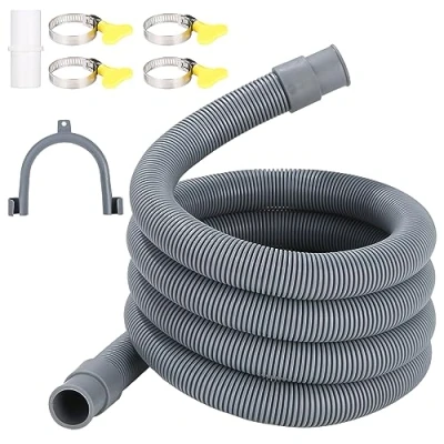 Imagen de jutyum manguera de desagüe para lavadora y lavavajillas, 2 m, con conector 4 abrazaderas un arco sujeción