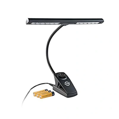 Imagen de K&amp;M 12295 Lámpara para atril Dimmer Light negro pantalla 30 cm con abrazadera, cuello de cisne, 2 x 1400 Lux