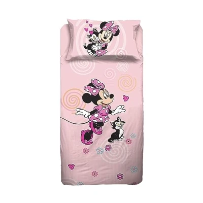 Imagen de Minnie Juego de sábanas para Cama Individual Disney, sábana encimera, Bajera, Funda Almohada, Rosa, 100% algodón, Producto Oficial