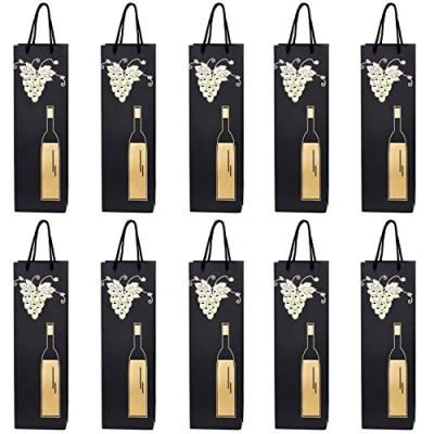 Imagen de 10 bolsas para botellas, de regalo vino, prosecco y champán 40 x 12 9 cm Vid uva oro