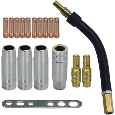 Imagen de RIVERWELD MB15 15AK Punta de contacto 1,0mm M6 y soporte puntas difusor copa protectora cuello antorcha para soldadura MIG 18 Uds