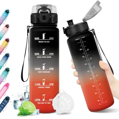 Imagen de KollyKolla Botella Agua Deporte 1 litro, de Deportiva, Gimnasio, Reutilizable, sin BPA, Garrafa para Adulto, Niño, Colegio, Bicicleta, Running, Oficina, Gym, Fitness