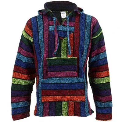 Imagen de Siesta Mexican Baja Jerga Camiseta hippie con capucha natural y negra, Arco Iris, L