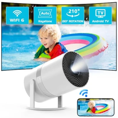 Imagen de 【Auto Keystone】 Mini Proyector con Android OS, WiFi 6 Bluetooth 4K 1080P Soporte, Portátil Giratorio de 210 50% Zoom, Móvil Cine en Casa para HDMI/USB/TV Stick