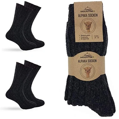 Imagen de MOUNTREX® calcetines de alpaca, lana para hombre y mujer, invierno, térmicos, gruesos, 2 pares, antracita, 39 42