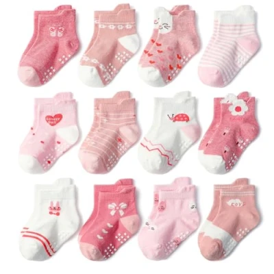 Imagen de Yafane 12 Pares de Calcetines Antideslizantes para Niños Pequeños Infantil Recién Nacido Algodón Bebés 0 7 años (FR/ES, Edad, 5 años, Multicolor 1)