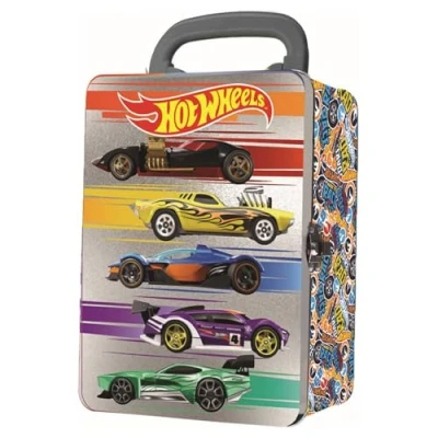 Imagen de Hot Wheels Coches a escala 1:64, estuche de transporte metal para coche, 18 juguetes almacenamiento y organizador, regalo coleccionistas niños partir 3 años, diseño tapa 3D I