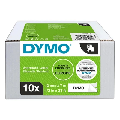 Imagen de DYMO D1 etiquetas auténticas impresión negra sobre fondo blanco 12 mm נ7 m autoadhesivas para etiquetadoras LabelManager 10 unidades