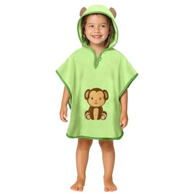 Imagen de LAYNENBURG Premium poncho de baño niños con capucha 100% algodón OEKO TEX bebé niñas toalla 1 3 años/Mono