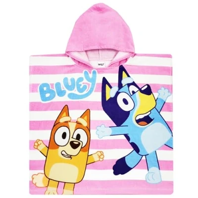Imagen de Bluey toalla con capucha para niñas, poncho de baño, baño (toalla rosa, talla única)