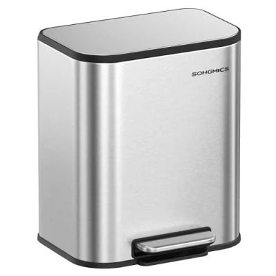Imagen de SONGMICS Cubo de Basura Cocina, Pedal 20 L, Acero, Tapa con Cierre Suave, Permanece Abierto, Interior, Antideslizante Ancho, Plata Metálico LTB542E20