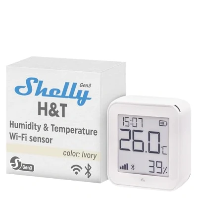 Imagen de Shelly H&amp;T Gen3 Marfil, Sensor De Temperatura y Humedad Wi Fi Bluetooth, Automatizacion Del Hogar, No Hub Requerido, Batería Larga Duración, Montaje En Pared