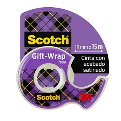 Imagen de Scotch Cinta Adhesiva para Envolver Regalos 1 Rollo en dispensador de mano, 19 mm x 15 m Satinada y Transparente Usar Papel Regalo