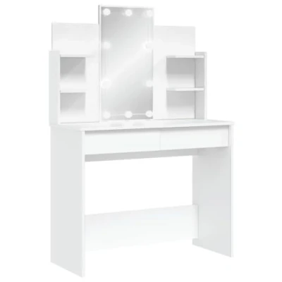 Imagen de vidaXL Tocador, Mesa con Luces LED Espejo Cajones Estantes, Tocador de Maquillaje, Mueble Almacenaje para Vestidor Dormitorio, Blanco