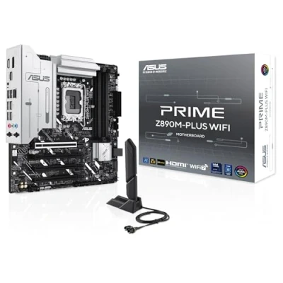 Imagen de ASUS Prime Z890M PLUS WiFi Placa Base mATX, 10+1+2+1 (80 A) etapas de Potencia, PCIe 5.0 Compatible con GPU última generación, Puerto USB Tipo C a 20 Gbps, 3 Ranuras M.2, Wi Fi 7, Q Antenna
