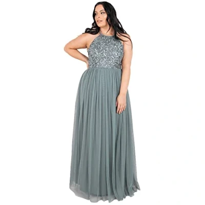 Imagen de Maya Deluxe Vestido de Novia para Mujer Dama Honor, Verde Neblina, 46