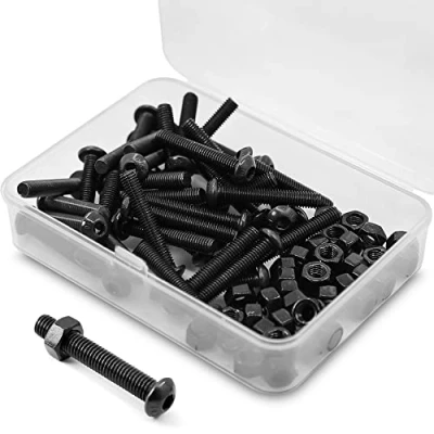 Imagen de (40 juegos) M5 x 20 mm Tornillo de cabeza curvada con hexagonal y tuercas Rosca completa acero al carbono 10,9 (negro)