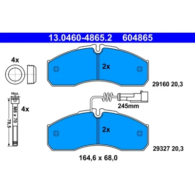 Imagen de ATE 13.0460 4865.2 Juego de pastillas freno con contacto aviso desgaste incorporado tornillos pinza accesorios NISSAN: Cabstar