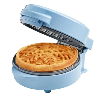 Imagen de Bestron Mini gofrera, Gofrera para con estampado de copos nieve revestimiento antiadherente, fiestas cumpleaños infantiles, celebraciones familiares, Pascua o Navidad, color: azul