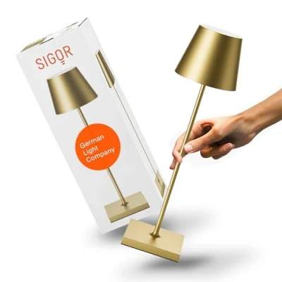 Imagen de Sigor Lámpara de mesa recargable Nuindie LED, USB C, dorada, IP54, atenuable